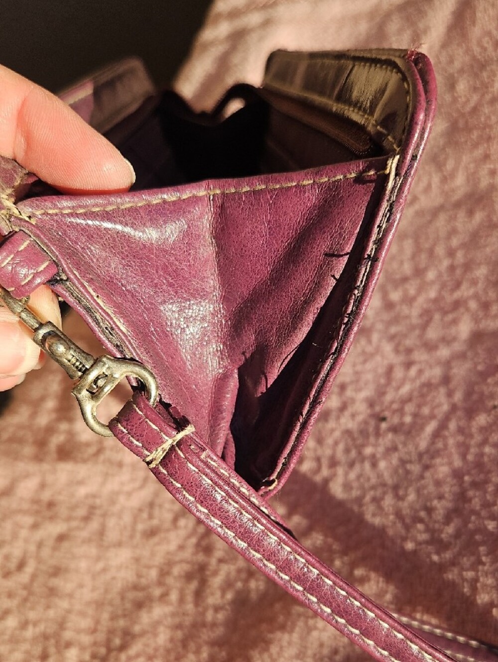 Sleek Plum Leather Wristlet Clutch - Picture 6 of 6